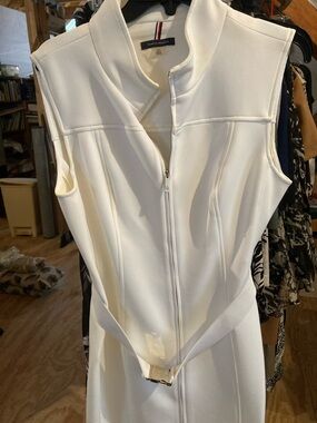 Tommy Hilfiger White Sleeveless Zip-Front Dress with Belt